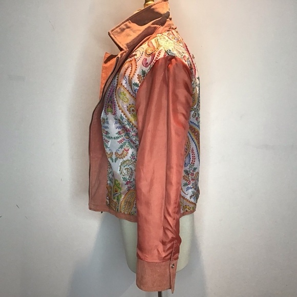 Vintage Y2K apricot suede moto style angled zipper lined scallop edge jacket L - Picture 13 of 14